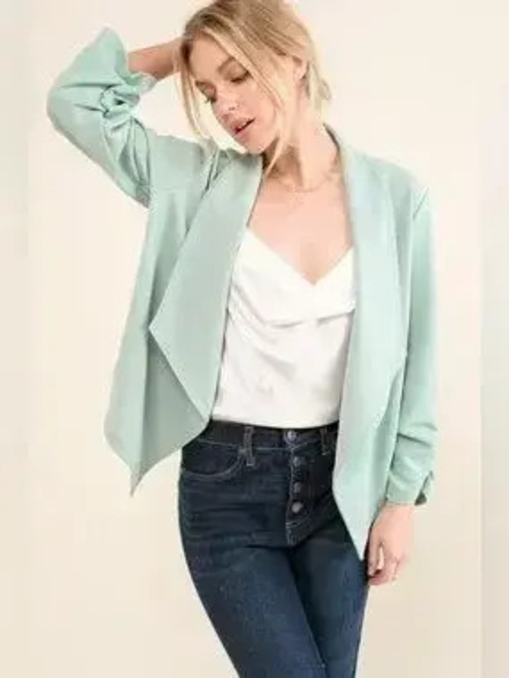And The Why Stretch Non-Wrinkled Basic Open-Front Blazer - Picture 6 of 9